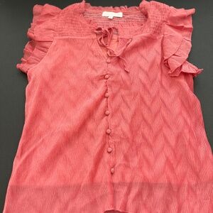Lapis & Lillies Pink top Sz XL Ruffled Peasant Crinkled Front , Lined, T…